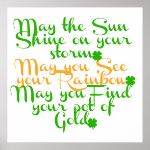 Poster Bénédiction irlandaise verte et orange avec des