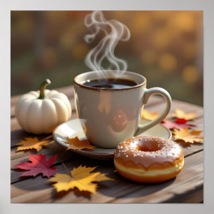 Poster Bénédictions d'automne, café chaud et beignet