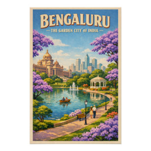 Poster Bengaluru, Inde, dans un classique voyage rétro