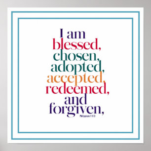 Poster Béni Choisi Adopté Accepté Racheté Pardonné