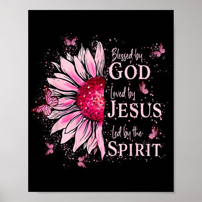 Poster Béni Par Dieu - Aimé Par Jésus Tournesol Rose (Devant)