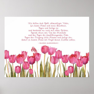 Poster "bénis cette maison" en allemand, tulipes et papil