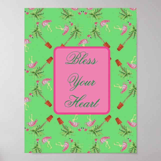 Poster Bénissez votre coeur Flamant rose rose Flamants ro (Devant)