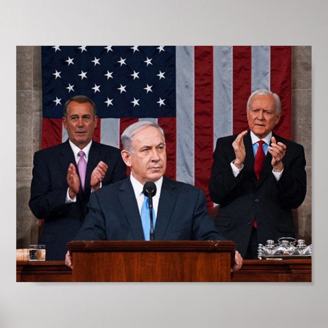 Poster Benjamin (Bibi) Netanyahu Intervient Avant Le Cong (Devant)