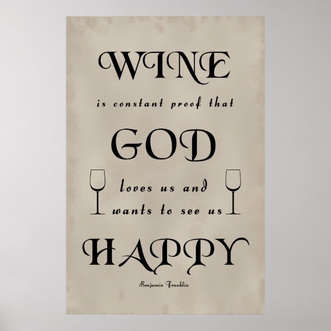 Poster Benjamin Franklin Citation sur le vin (Devant)