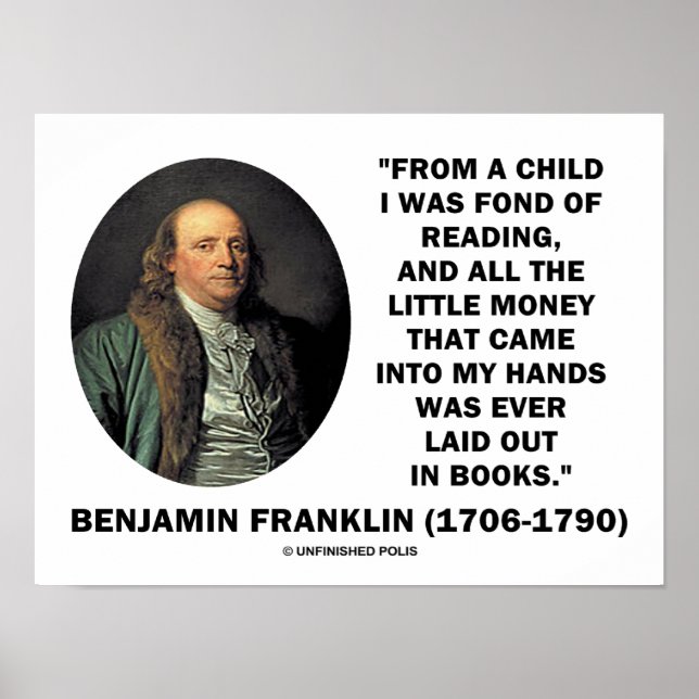 Poster Benjamin Franklin Fond De Lecture Citation D'Argen (Devant)