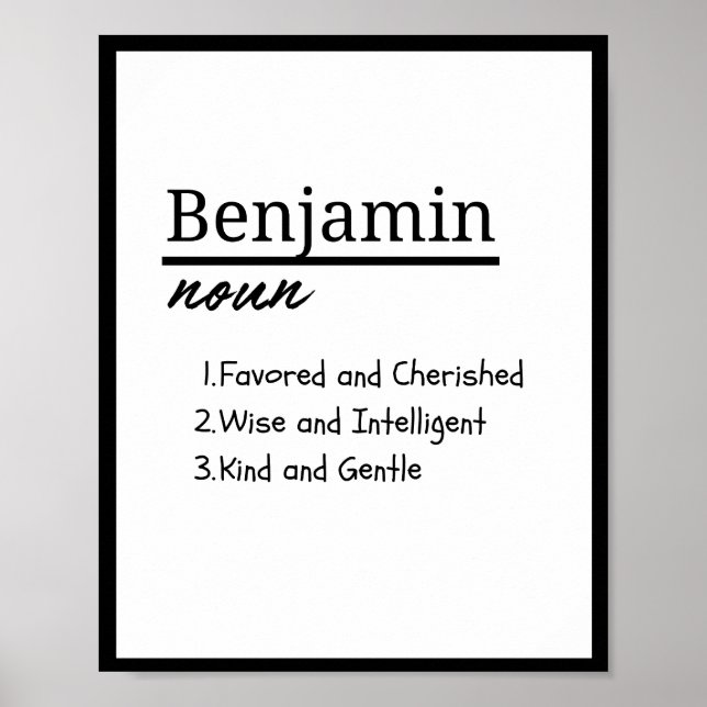 Poster Benjamin, Garçon Nom Personnalisé Définition (Devant)