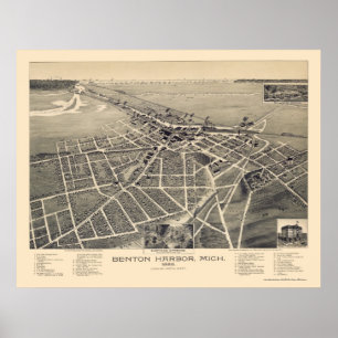 Poster Benton Harbour, Michigan Carte panoramique - 1889