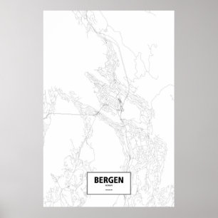 Poster Bergen, Norvège (noir sur blanc)