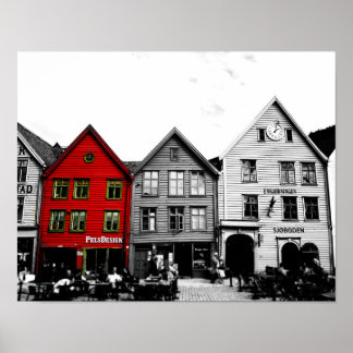 Poster Bergen Norvège Photographie noir et blanc avec mai