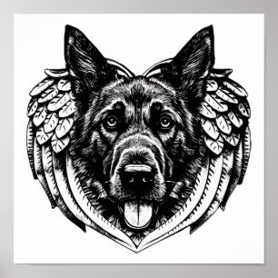 Poster berger allemand Angel tête de chien illustration