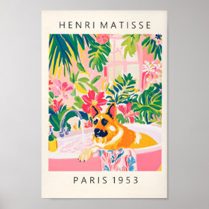 Poster Berger Allemand Dans Baignoire Art Print, Bain Ros