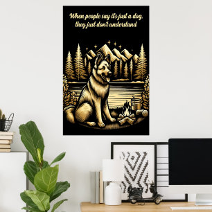 Poster Berger allemand d'or par le feu de camp