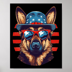 Poster Berger Allemand Patriotique Chien Américain Quatri