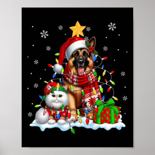 Poster Berger Allemand père Noël Avec Feu De Noël Chat El