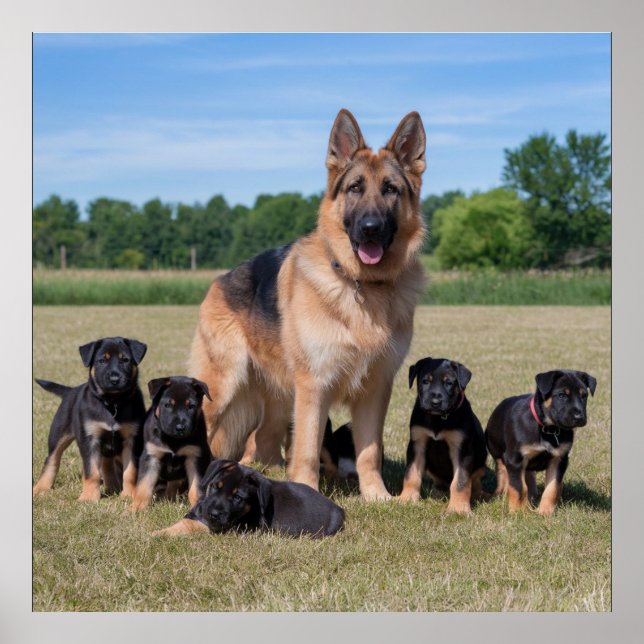 Poster Berger Allemand Personnalisable avec des Chiots Ad (Devant)