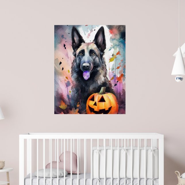 Poster Berger Belge D'Halloween Avec Peur Citrouille (Pépinière 2)