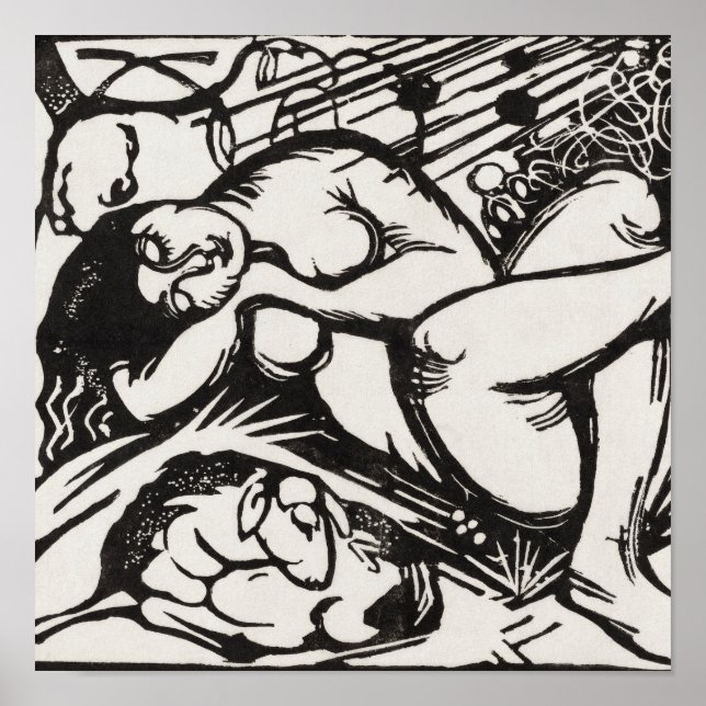 Poster Berger endormi Franz Marc Woodcut (Devant)