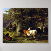 Berger et troupeau de vache à l'étang