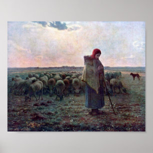 Poster Bergère avec son troupeau, Jean-François Millet