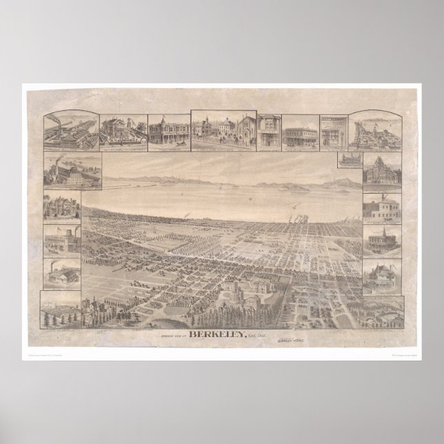 Poster Berkeley, CA. Carte panoramique 1891 (0099A) - Res (Devant)