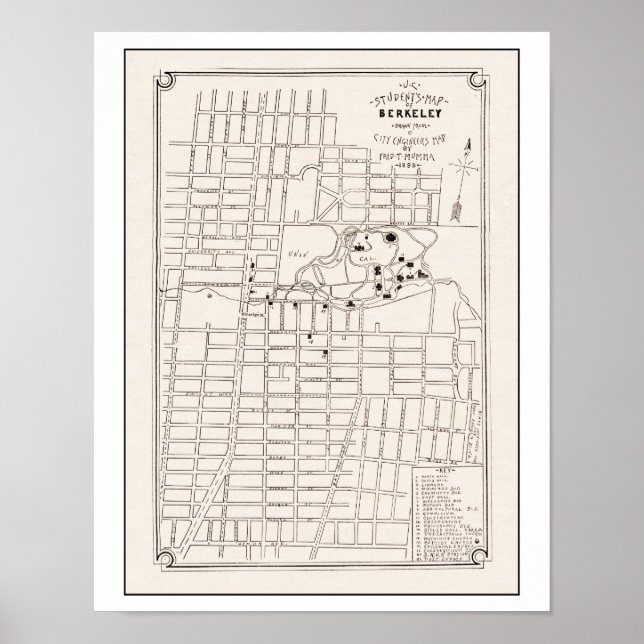 Poster Berkeley California City Map 1898 (Devant)