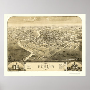 Poster Berlin, WI Carte panoramique - 1867