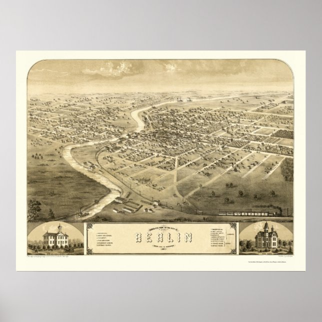 Poster Berlin, WI Carte panoramique - 1867 (Devant)