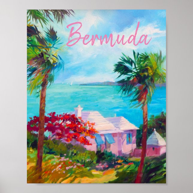 Poster Bermudes paradis des roses pastel et des bleus de  (Devant)