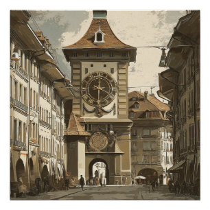 Poster Bern Suisse Horloge Vintage Voyage