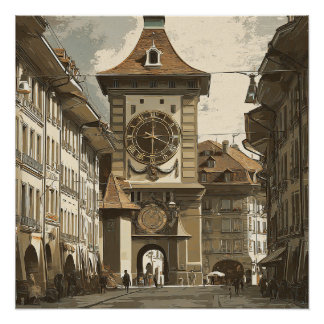 Poster Bern Suisse Horloge Vintage Voyage
