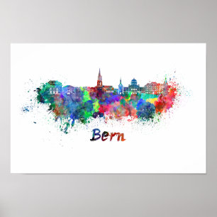 Poster Berne skyline in watercolor