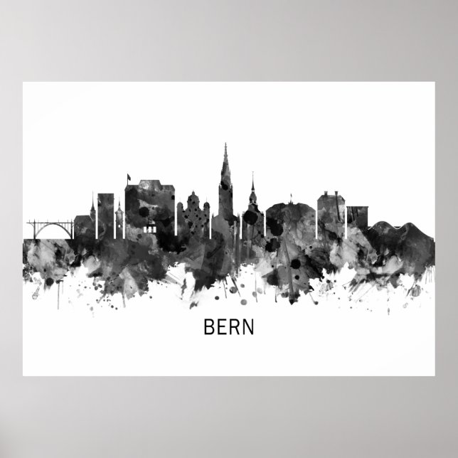 Poster Berne Suisse Skyline BW (Devant)