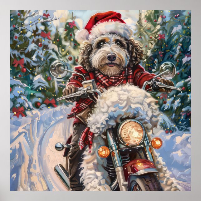 Poster Bernedoodle Chien équitation Moto Noël (Devant)