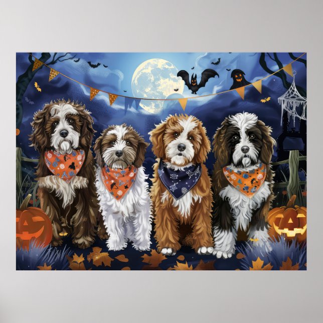 Poster Bernedoodle Halloween Éffrayant (Devant)