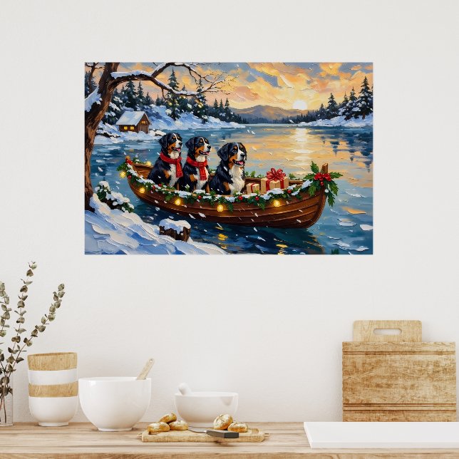 Poster Bernese Mountain Dog Christmas Boat Holiday (Cuisine)
