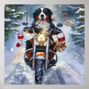 Poster Bernese Mountain Dog équitation Moto Noël