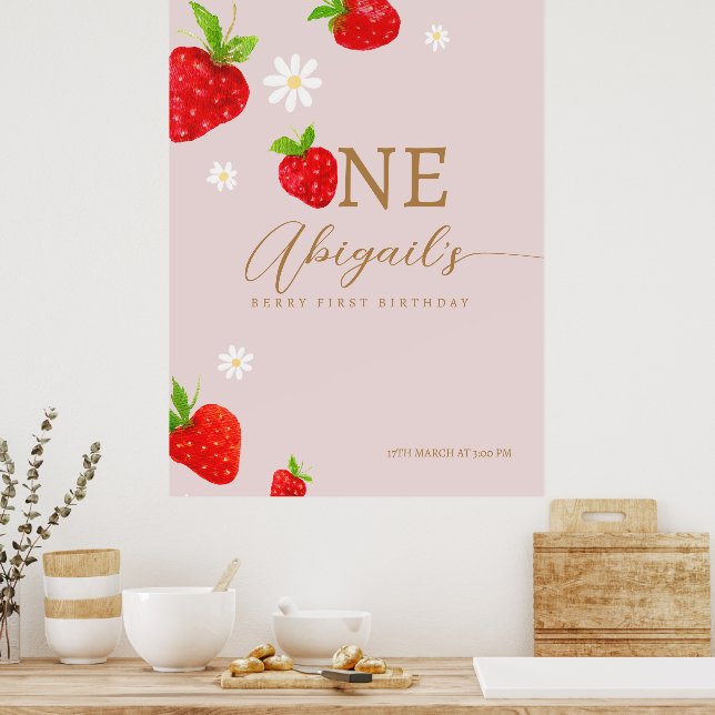 Poster Berry First 1st Strawberry Anniversaire Bienvenue (Cuisine)