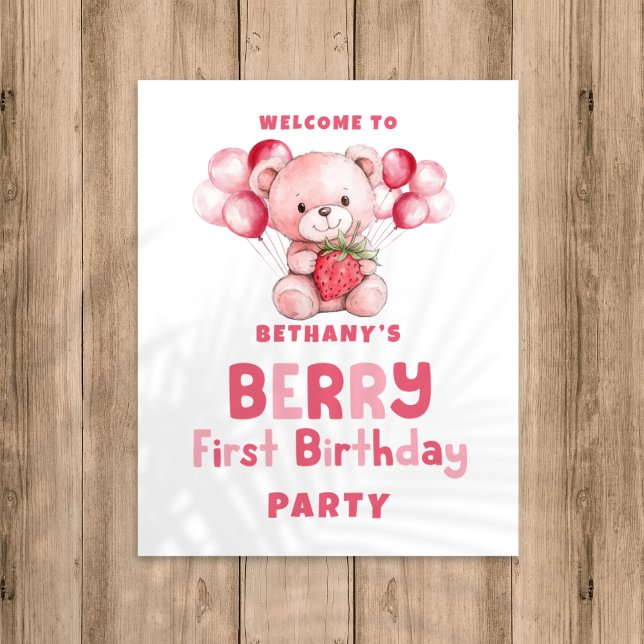 Poster Berry First Birthday Strawberry Bienvenue à la fêt (Créateur téléchargé)