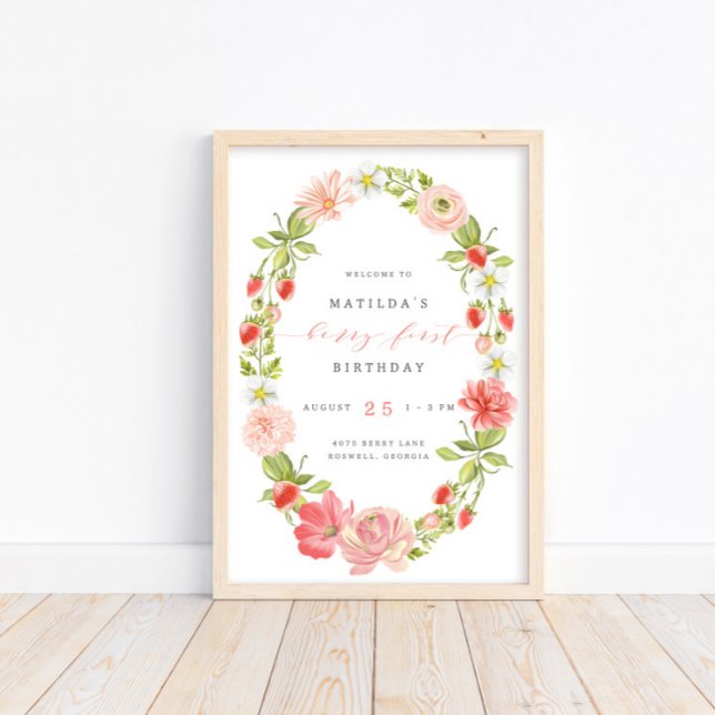 Poster Berry First Strawberry 1er Anniversaire | Bienvenu (Créateur téléchargé)