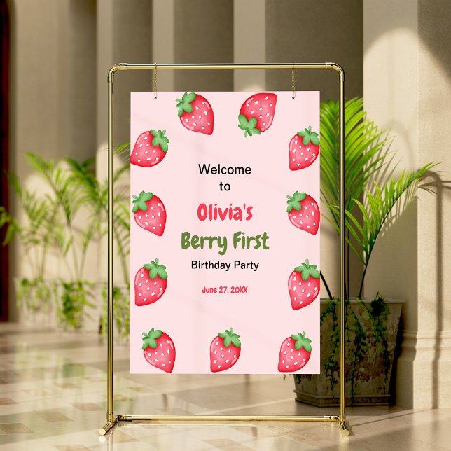 Poster Berry First Strawberry 1er anniversaire Bienvenue (Berry First Strawberry 1st Birthday Welcome Sign )