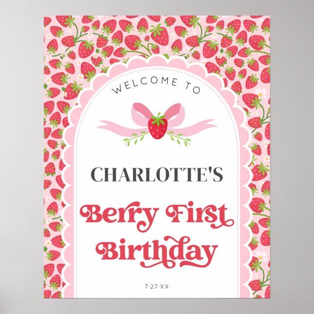Poster Berry fraise 1er anniversaire 16x20 Bienvenue (Devant)