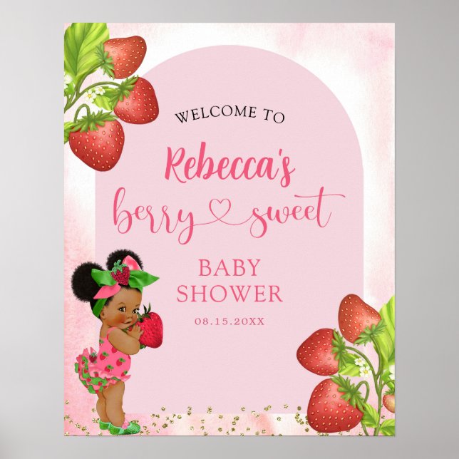 Poster Berry fraise Baby shower doux Bienvenue (Devant)