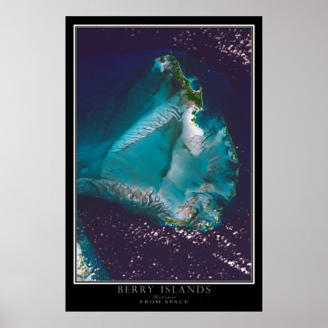 Poster Berry Islands Bahamas Carte satellite spatiale (Devant)