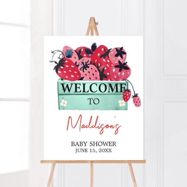 Poster Berry Sweet Baby shower Bienvenue (Strawberry Baby Shower Welcome Sign)