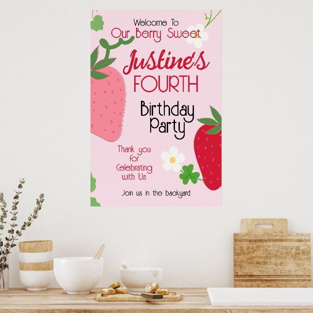 Poster Berry Sweet Strawberry fête d'anniversaire (Cuisine)