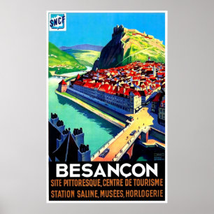 Poster Besancon vue de la région, France, panorama, vinta