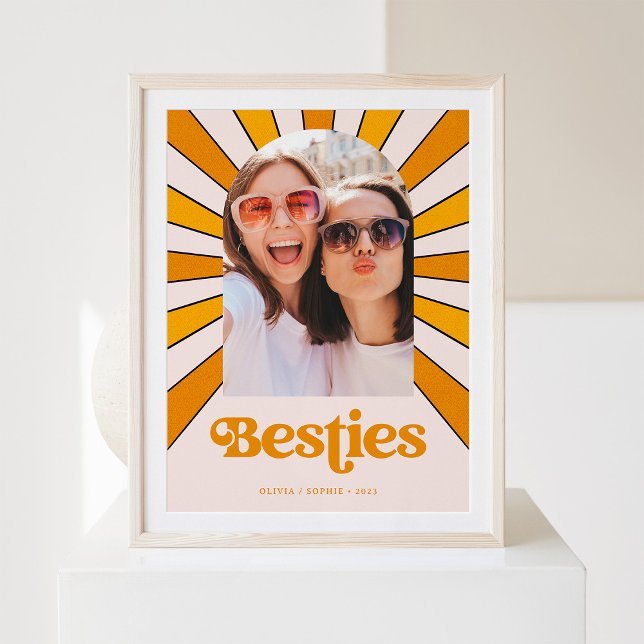 Poster Besoins | Boho Retro Sun et photo Best Friends (Créateur téléchargé)