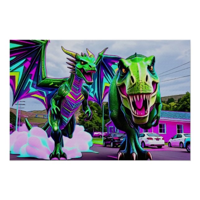 Poster Best Friends - Dragon and Dinosaur Walking (Devant)