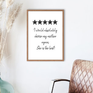 Poster Best Mom Love 5 Star Avis Texte personnalisé